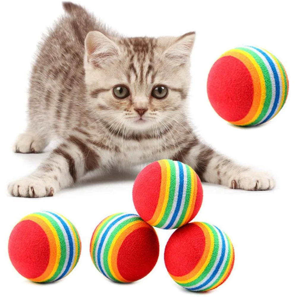 10pcs Cat Toy Balls Interactive for Indoor Cat Red Rainbow Soft EVA Foam Puppies Toy Balls Activity Chase Quiet Play Sponge Ball