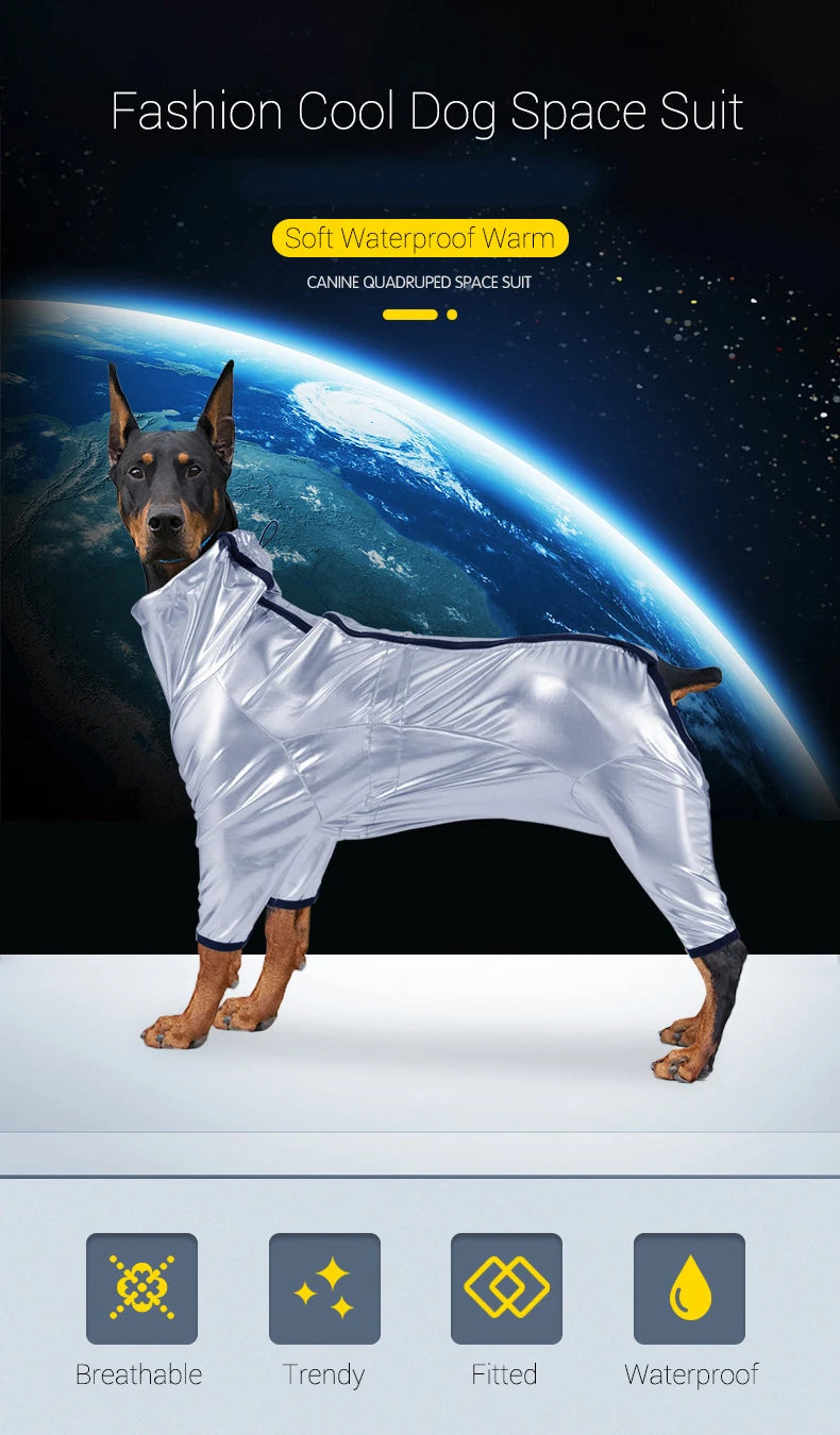 Waterproof Dog Jumpsuit for Girl or Boy Dogs Warm Spring Pet Clothes for Medium Big Breed Closed Belly Silver Space Dog Costume