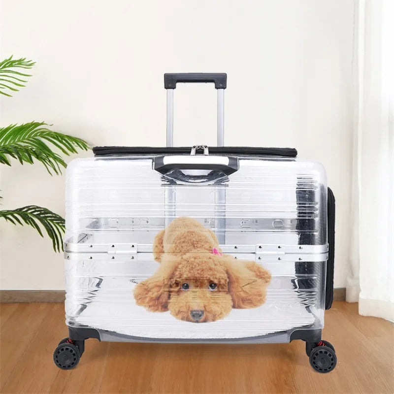 Bolsa con ruedas para mascotas, transportador para gatos, se expande, bolsa transparente para movimiento de cachorros, viaje con ruedas, artículos para mascotas, cesta portátil para gatos