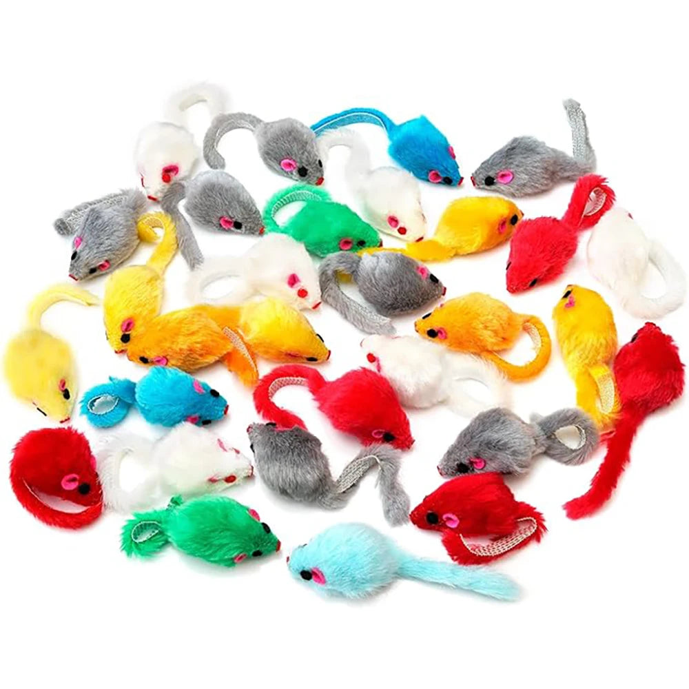 36Pcs Fur Mice Cat Toys Rattle Mouse Cat Toy Assorted Interactive Cat Toy for Indoor Kitten Cat Catch Play Mouse Toy Sound Mouse