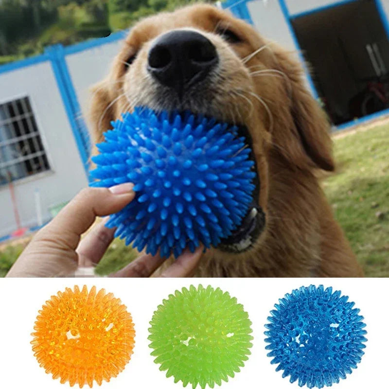 Juguetes para perros y gatos, juguete con sonido para cachorros, Bola de Limpieza de dientes chirriante, entrenamiento de TPR, juguete para masticar dientes de mascotas, bolas de espinas