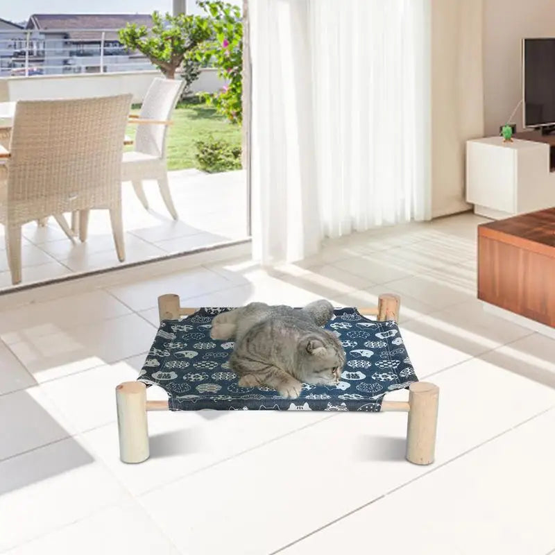 Cama elevada refrescante para perros, cama pequeña de madera para mascotas, hamaca para perros y gatos de verano, camas para gatos para interiores, cunas para gatos, muebles, cama para cachorros