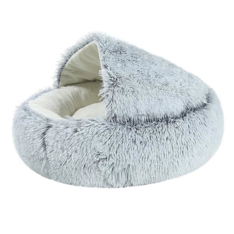 Cama para gatos 2 en 1 de invierno, cama redonda cálida para mascotas, cama larga para perros de peluche, saco de dormir cálido, sofá, cojín, nido para perros pequeños, gatos y gatitos