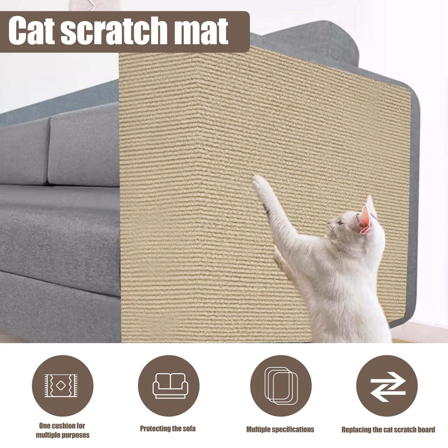 4 Pack Cat Scratch Mats Trimmable Cat Scratching Post Carpet Cover Self-Adhesive Cat Tree Furniture&Couch Protector