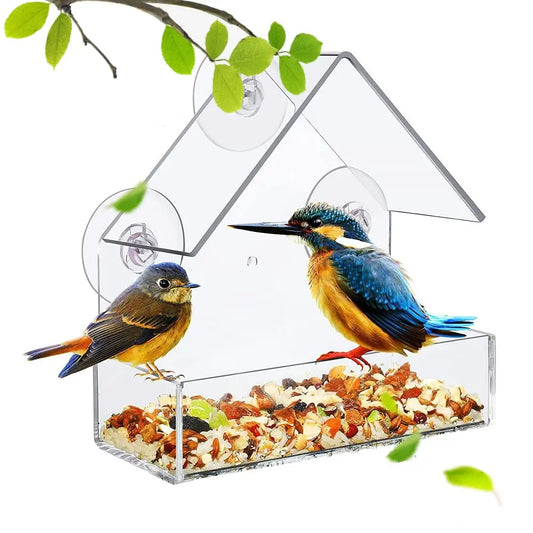 Comedero para pájaros salvajes con ventana, casa, mesa salvaje transparente, ventosas extraíbles, bandeja de alimentación deslizante para jardín, Patio