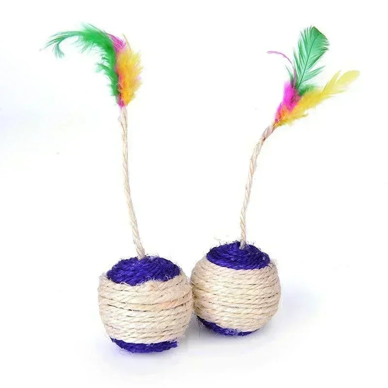 Boule à gratter en Sisal pour chat, 1 pièce, jouet interactif d'entraînement pour chaton, fournitures pour animaux de compagnie, jouet en plumes, jouets interactifs