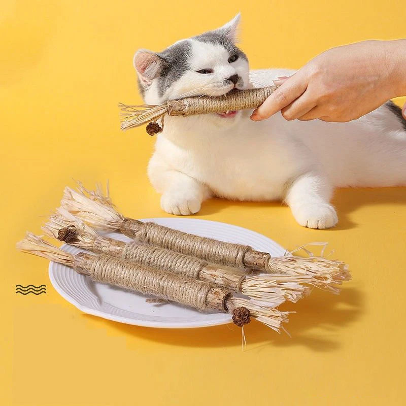 Jouets pour chats, bâton à mâcher en vigne argentée, Polygonum Kitty, herbe de raphia, fournitures pour animaux de compagnie, bâton de nettoyage des dents, morsure d'animal de compagnie, jouet pour chat, corde de chanvre, 1 pièce