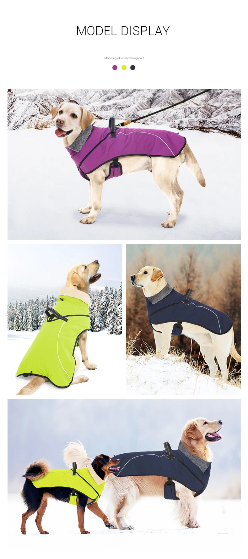 Winter Dog Clothes Jacket for Medium Large Dog Waterproof Warm Dog Coat Thicken Adjustable Safety Snow Pet Outdoor Jacket Hiking