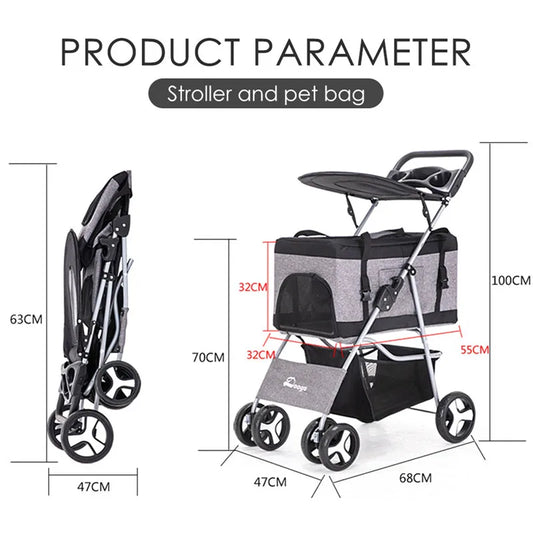 2022 Pet Dog Stroller Cats Baby Stroller Detachable One-shoulder Handbag Portable Breathable Dog Cat Trolley Pet Carrier Bag