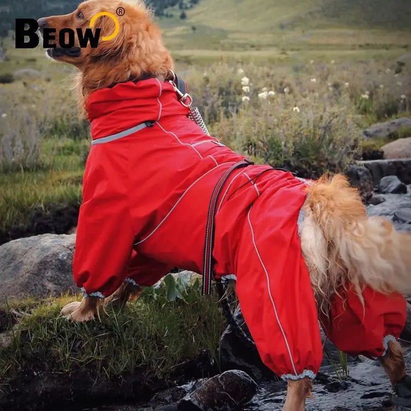 Chubasquero para perros grandes, suave, transpirable, a prueba de nieve, resistente al viento, chaqueta de lluvia para mascotas, abrigo impermeable de seguridad para perros al aire libre con patas