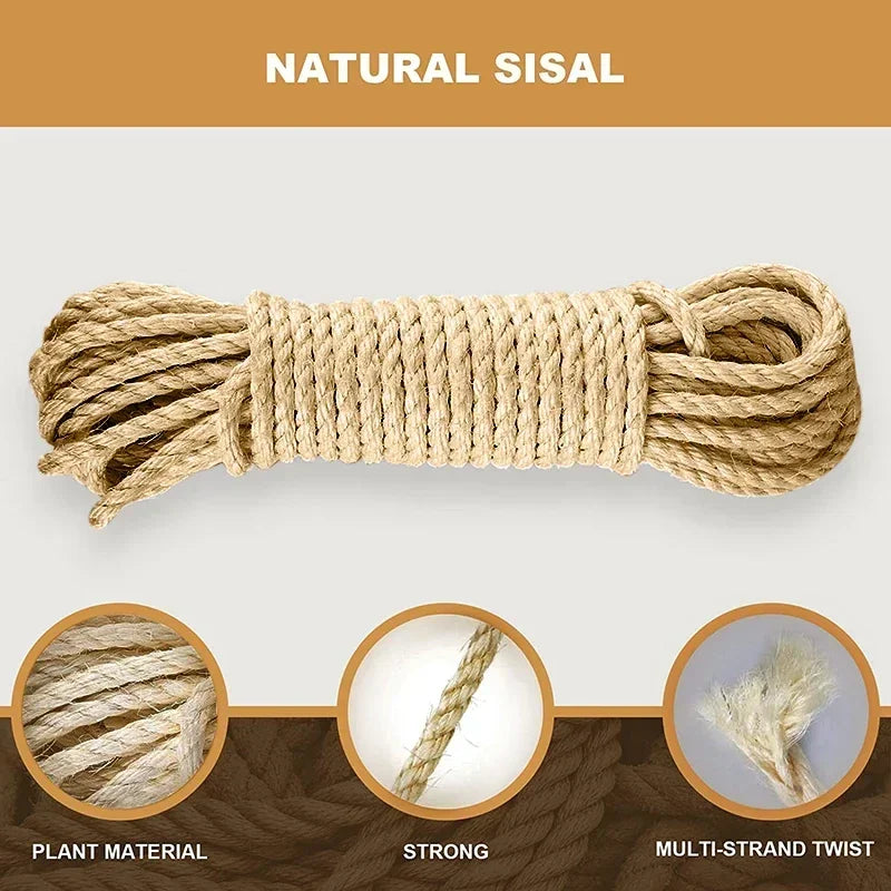 10M Natural Sisal Rope Cat Scratcher Rope Tree Scratching DIY Toy Paw Claw Furniture Protector Scratching Post Cat Accessories