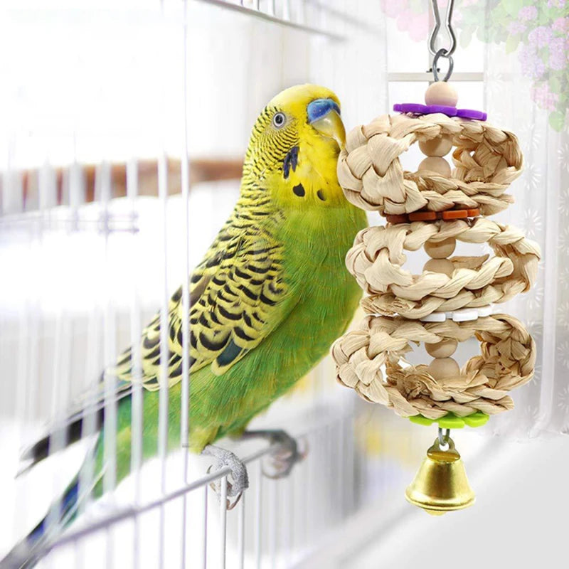 8Pcs Bird Cage Toys for Parrots Wood Birds Swing Reliable Chewable Bite Bridge Wooden Beads Shape Parrot Toy Bird Toys Set