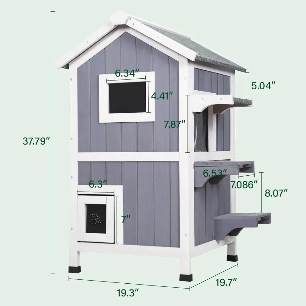 Wooden Two-Story Feral Cat Shelter With Openable Roof Cats Pet Products Escape Door Bed for Cats Outdoor Cat House Weatherproof