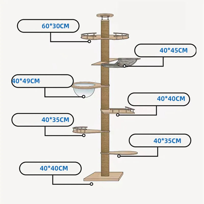 Árbol para gatos de piso a techo, torre para gatos, gatito ajustable, condominio de varios niveles con poste rascador, hamaca, centro de actividades para gatos, juguete