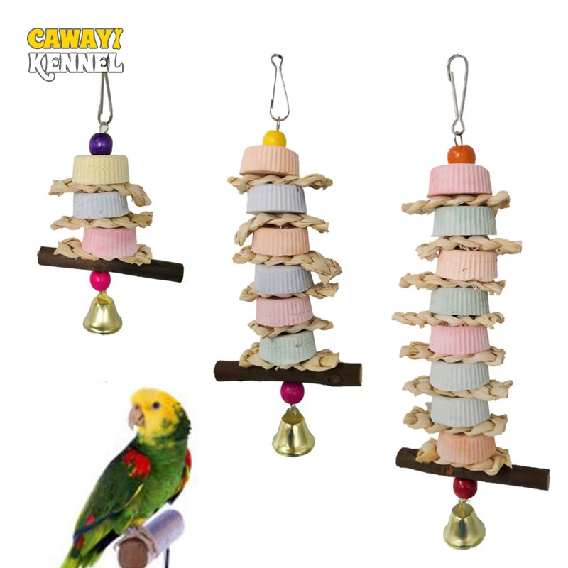 Juguete para masticar loros, piedra de amolar con pico de pájaro con campana, bloque de Lava, suplemento de calcio, alimento para conure gris africano Eclectus D9051