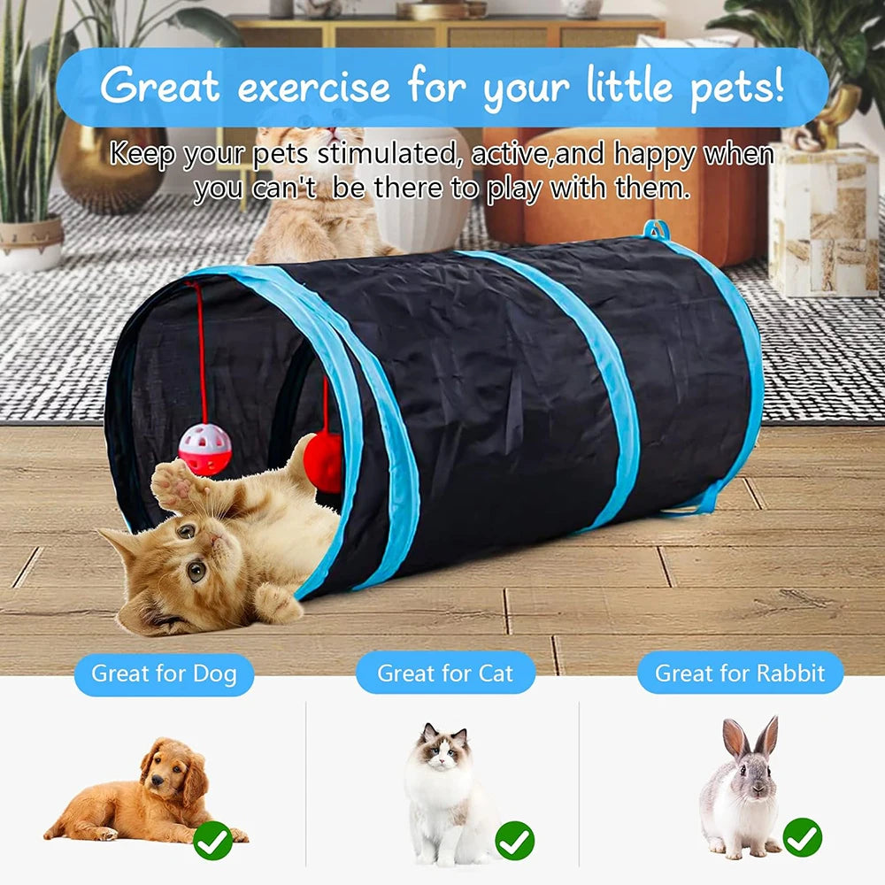 Túneles para gatos para interiores, túnel para gatos, juguetes para gatos, tienda de juegos plegable para gatos, juguete interactivo, laberinto, casa para gatos, cama con bolas