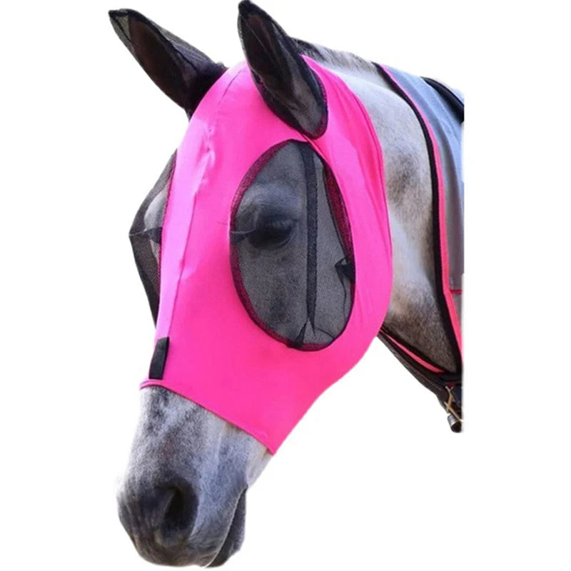 1pc Horse Fly Mask Long Nose With Ears Anti-Fly Mesh Equine Mask Horse Mask Stretch Bug Eye Horse Fly Mask With Covered Ears