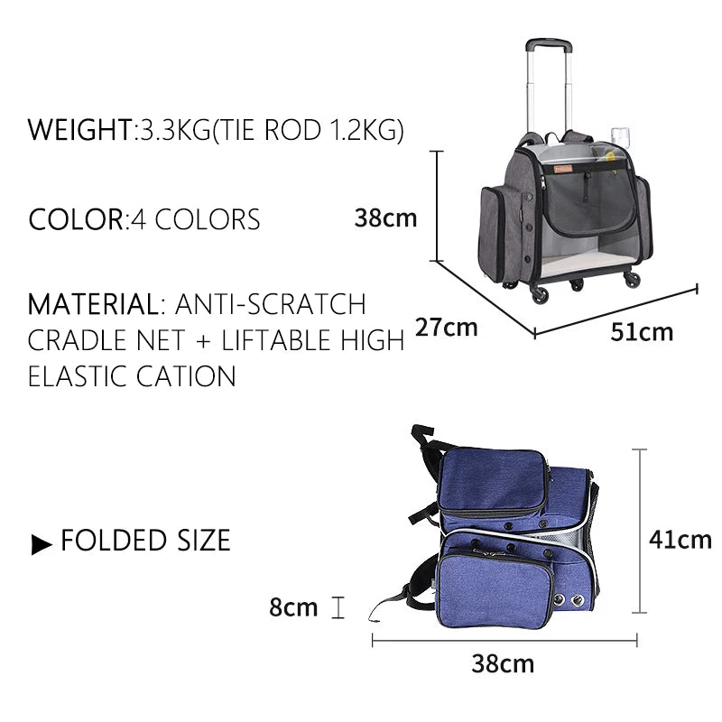 Cat Carrier Backpacks Pet Dog Outdoor Travel Trolley Case Small Dogs Space Folding Trolley Bags Universal Wheel Cats Backpack