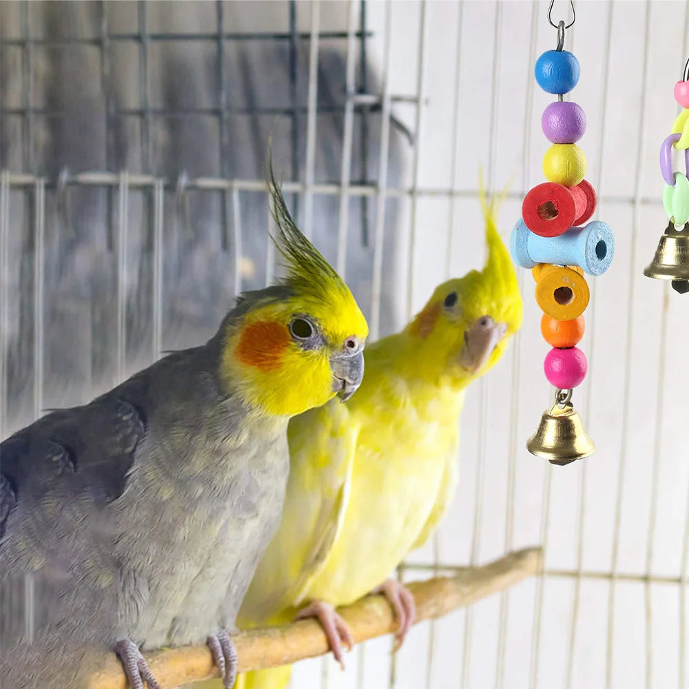 11 pièces Cage à oiseaux jouets pour perroquets bois oiseaux balançoire fiable à croquer morsure pont perles en bois forme perroquet jouet oiseau jouets