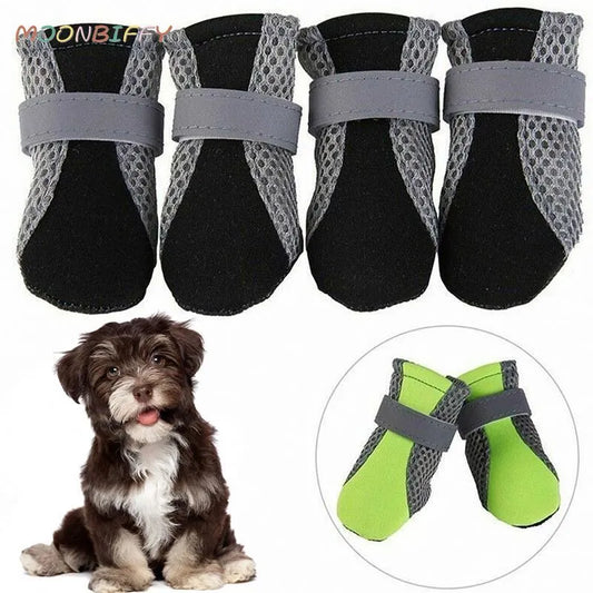 Zapatos transpirables para perros, impermeables, para caminar al aire libre, zapatos suaves de verano para mascotas, botas reflectantes de seguridad nocturna para perros pequeños y medianos