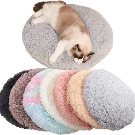 Soft Plush Round Cat Bed Mat for Small Dogs Cats Cozy Fleece Pet Sleeping Mat Kitten Puppy Nest Warm Pet Cushion Cat Accessories