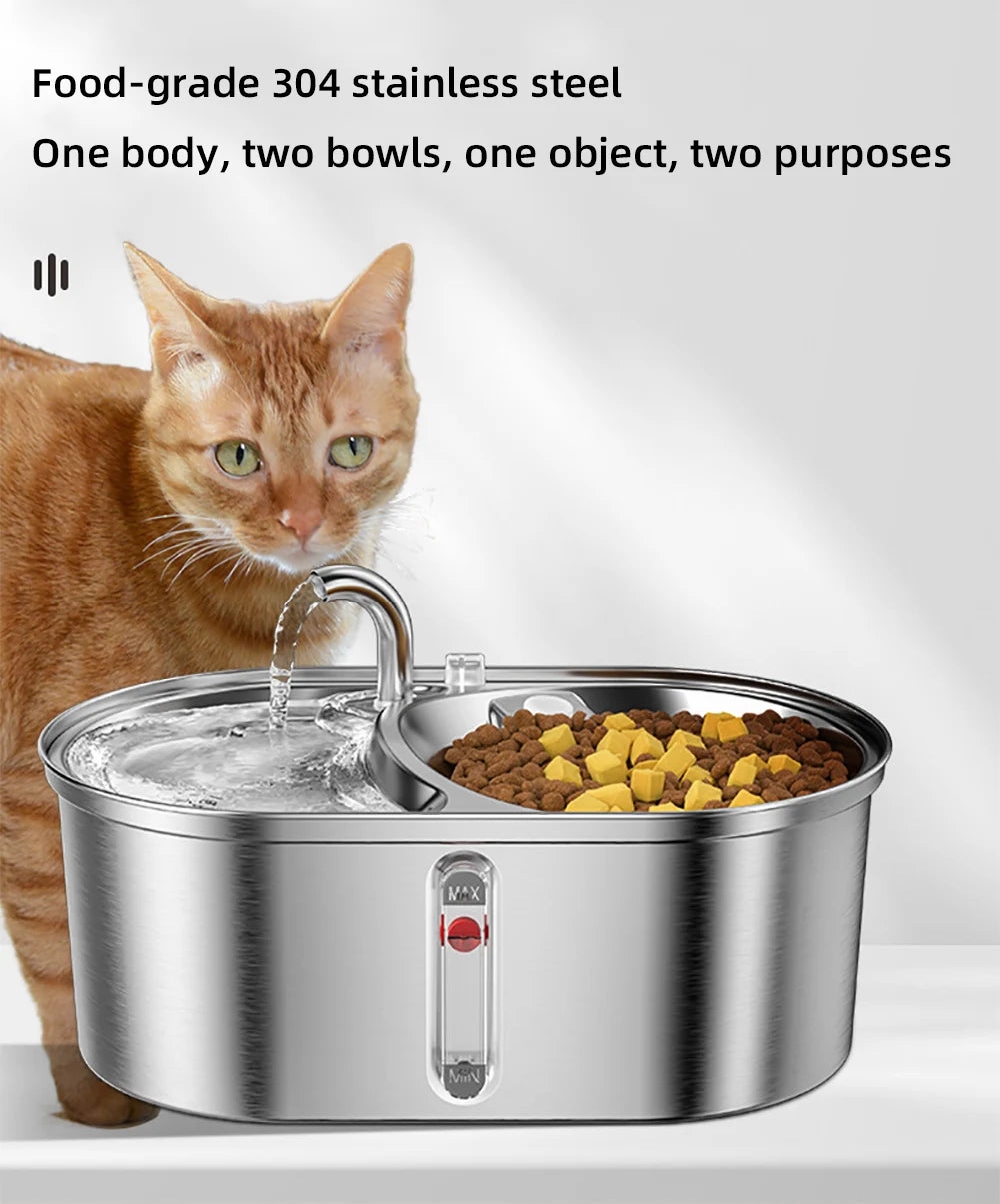 3L Large Capacity Cat Water Feeder Double Bowl Stainless Steel Smart Feeding Drinking Water Bowl Dog Fountain Water Dispenser