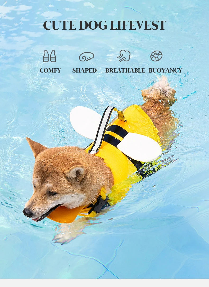 Chaleco salvavidas para perros Chaleco salvavidas para perros con forma linda y asa de rescate Traje de baño de verano para mascotas con flotabilidad segura Accesorios para almohadilla para la barbilla