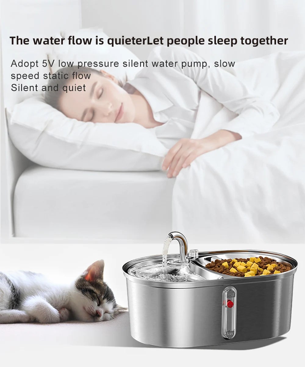 3L Large Capacity Cat Water Feeder Double Bowl Stainless Steel Smart Feeding Drinking Water Bowl Dog Fountain Water Dispenser