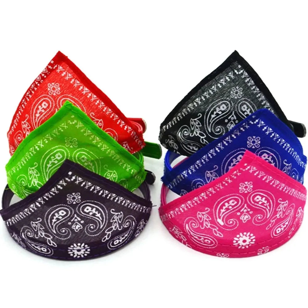 Adjustable Pet Puppy Cat Scarf Bandana Collar Neck Scarf For Small Dogs Kitten Saliva Towel PU Collar with Triangular Bandage