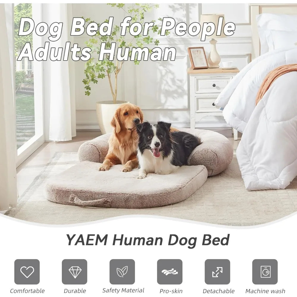 Cama para perros humanos, 71 x 45 x 10 pulgadas para perros grandes, camas ortopédicas para perros para humanos, tamaño que se adapta a usted y a sus mascotas, caseta para perros color caqui