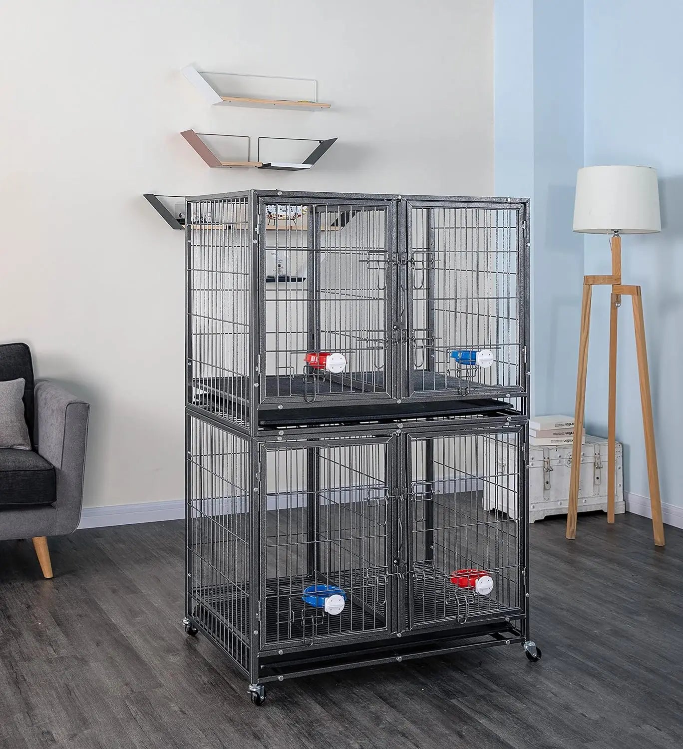 Go Pet Club 37" Heavy Duty empilable chat chien cage en métal pour animaux de compagnie chenils extérieur et intérieur avec séparateur et bols d'eau,