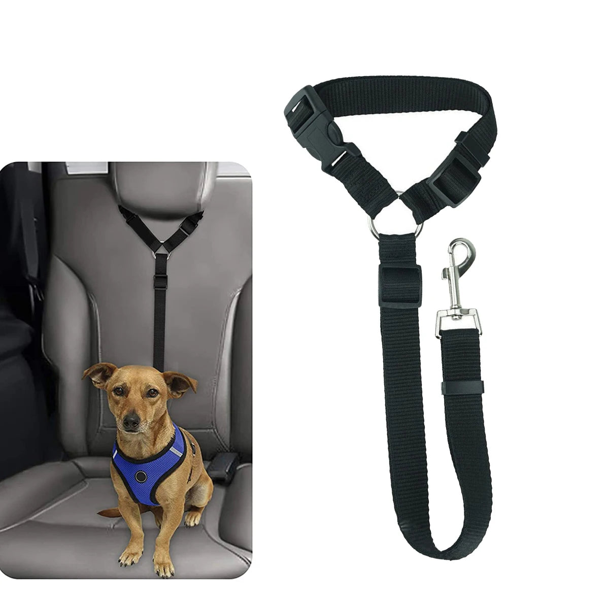 Cinturón de seguridad para perros y gatos, sujeción para reposacabezas de coche, cuerda de seguridad ajustable, cinturón de seguridad para coche, 1 ud.