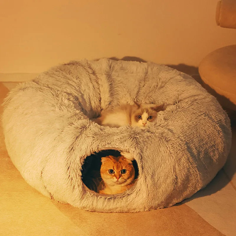 Camas redondas 2 en 1 para gatos, casa divertida con forma de túnel para gatos, cama suave y larga de felpa para perros pequeños, cesta, cama para gatitos, perrera para dormir profundo