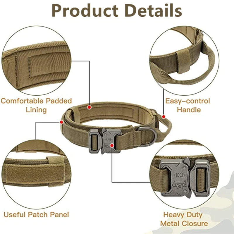 Collar para perro, juego de correa táctica duradera, Collar militar ajustable para mascota, correa para perro mediano y grande, accesorios de entrenamiento para pastor alemán