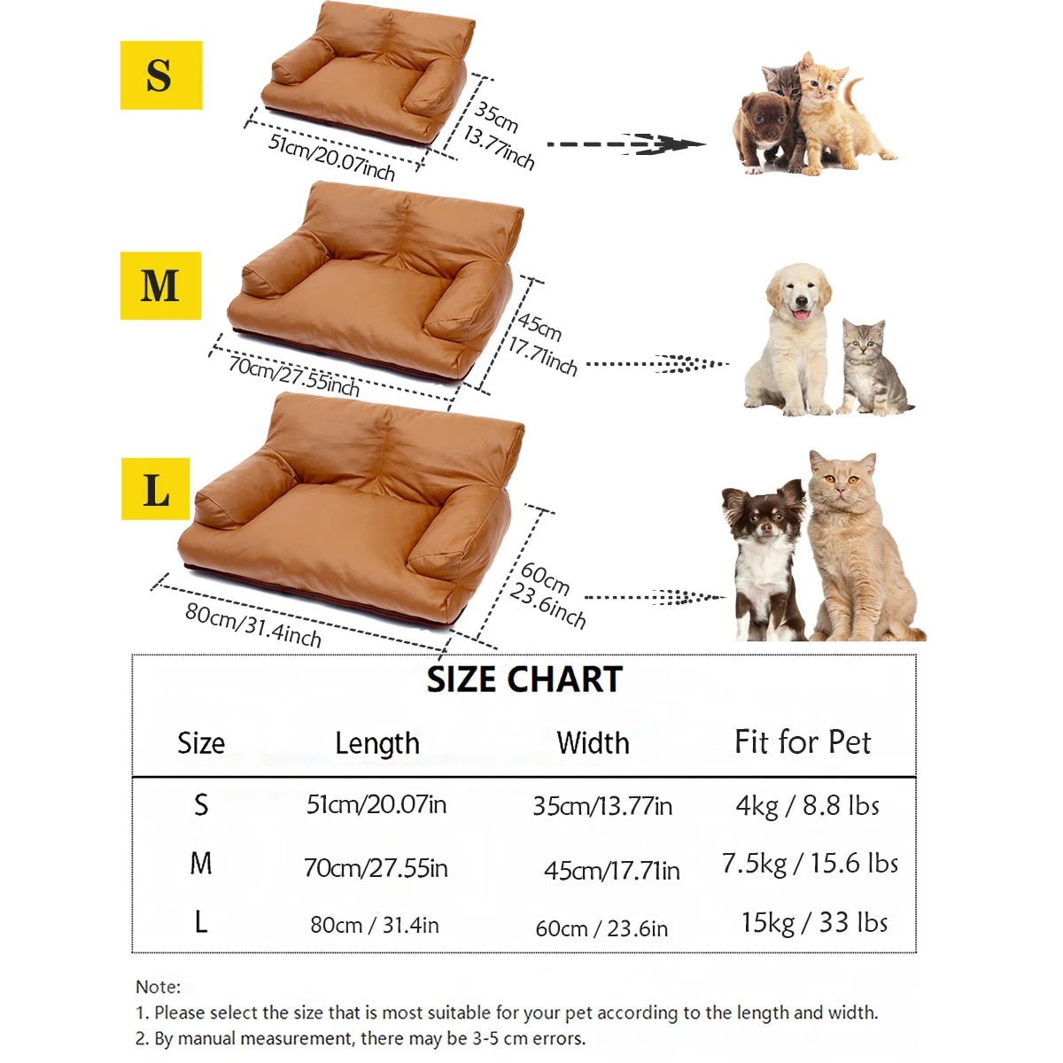 1 cama para perros y gatos, sofá cama impermeable para perros pequeños y medianos, gatos, sofá cama para mascotas con parte inferior antideslizante de cuero PU