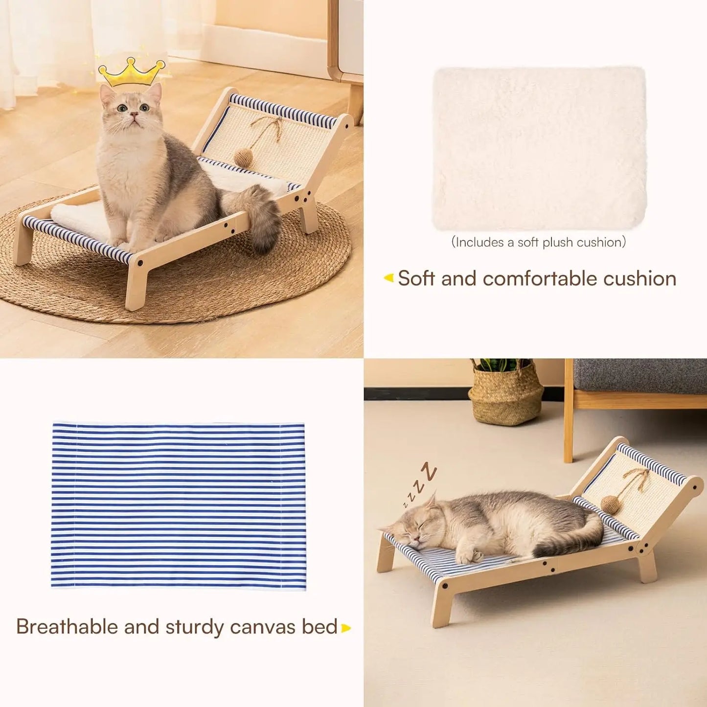 Mewoofun-Silla de playa para gatos, cama elevada para gatos con rascador de Sisal, Mini silla de playa con estera, casa nido para dormir, verano, todas las estaciones