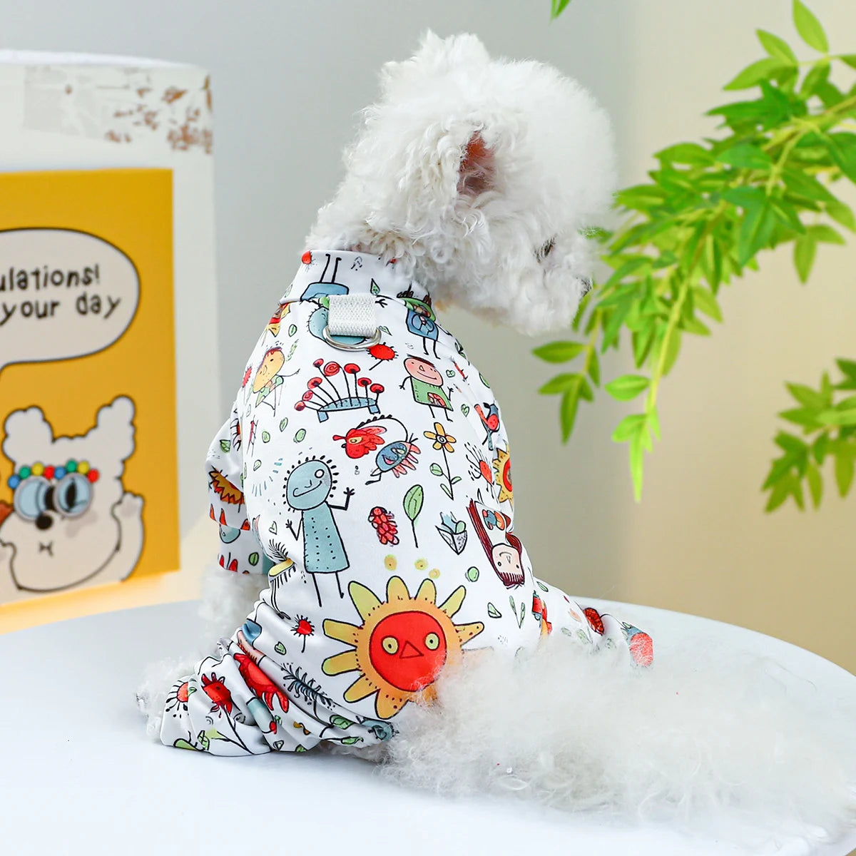 Ropa para mascotas, pijamas blancos de cuatro patas con hebilla con cordón para perros pequeños y medianos, primavera y otoño, Color fino, 1 unidad