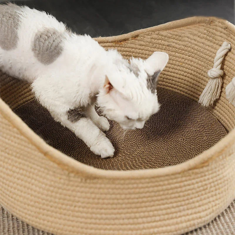 Cama de ratán hecha a mano para gatos, caseta para cachorros, nido fresco tejido de verano para gatos, gatitos, estera para dormir, cojín para tumbona para gatos