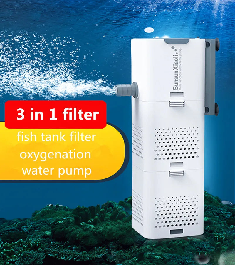 SUNSUN Filtro 3 en 1 para acuario, filtro de pecera, minifiltro de pecera, purificador de agua sumergible de oxígeno para acuario