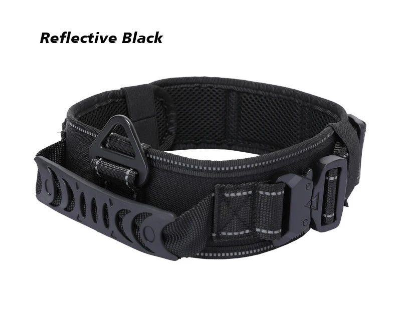 Collar táctico militar para perro grande con asa, nailon reflectante K9, hebilla de Metal ancha, collares de entrenamiento para perros grandes, accesorios para mascotas