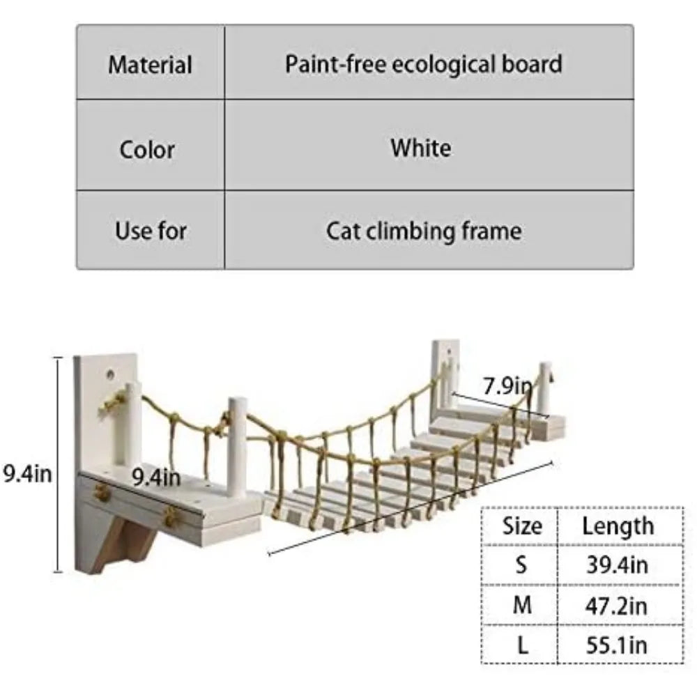 Wooden Wall-Mounted Cat Bridge with 2 Fixed Brackets Perch Mod Cat Lounge Hammock Cat Condo Kitty Activity Furniture