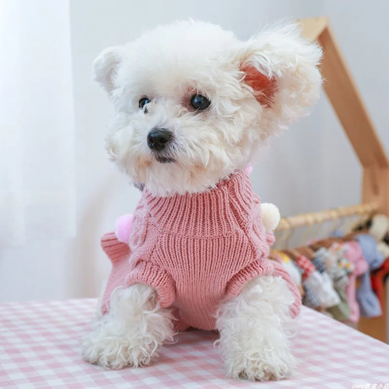 Ropa para mascotas, suéter grueso de punto con bola de café rosa cálido, suéter, vestido para perros pequeños y medianos, otoño e invierno, 1 ud.