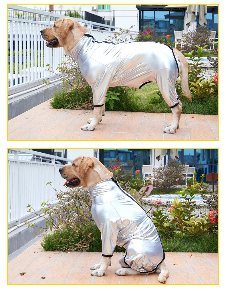 Waterproof Dog Jumpsuit for Girl or Boy Dogs Warm Spring Pet Clothes for Medium Big Breed Closed Belly Silver Space Dog Costume