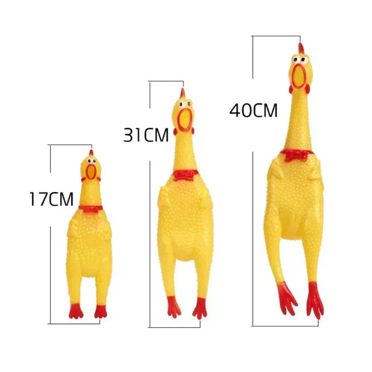 Nuevo juguete con chirrido para perros, pollo chillón, juguete para masticar para perros, duradero y divertido, escape de goma amarillo, pollo de 17CM, 31CM y 40CM