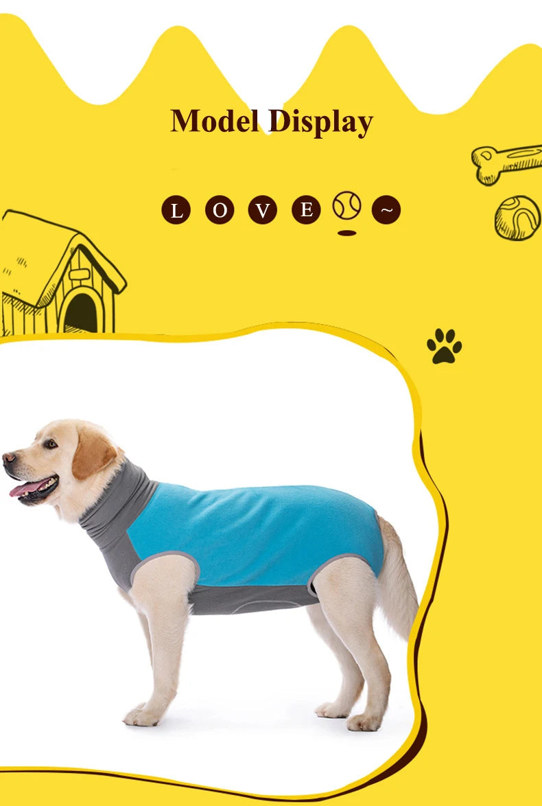 Winter Dog Recovery Suit Back Zipper Fleece Dog Clothes Cuttable Closed Tummy Sleeveless Turtleneck Pet Jumpsuit for Large Dogs Fashion Style