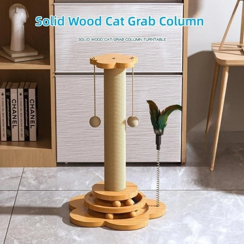 Juguete para gatos, plataforma giratoria de madera maciza para gatos, divertidas bolas de palo para gatos, tabla de rascado de Sisal duradera, suministros para gatos, columna de agarre para gatos