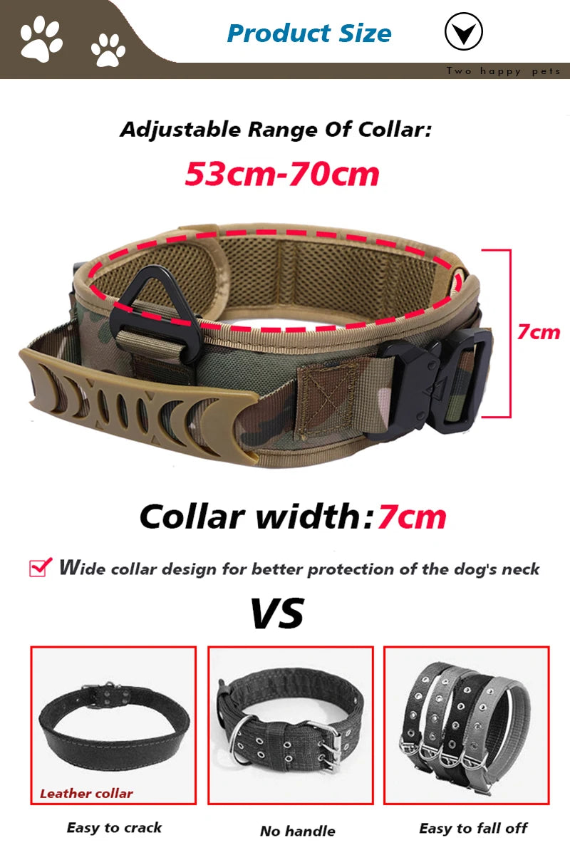 Collar táctico militar para perro grande con asa, nailon reflectante K9, hebilla de Metal ancha, collares de entrenamiento para perros grandes, accesorios para mascotas