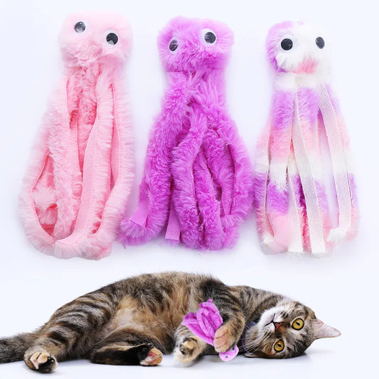 Juguete para gatos, pulpo bonito, juguete de peluche, dientes resistentes a mordeduras, juego interactivo, suministros para mascotas