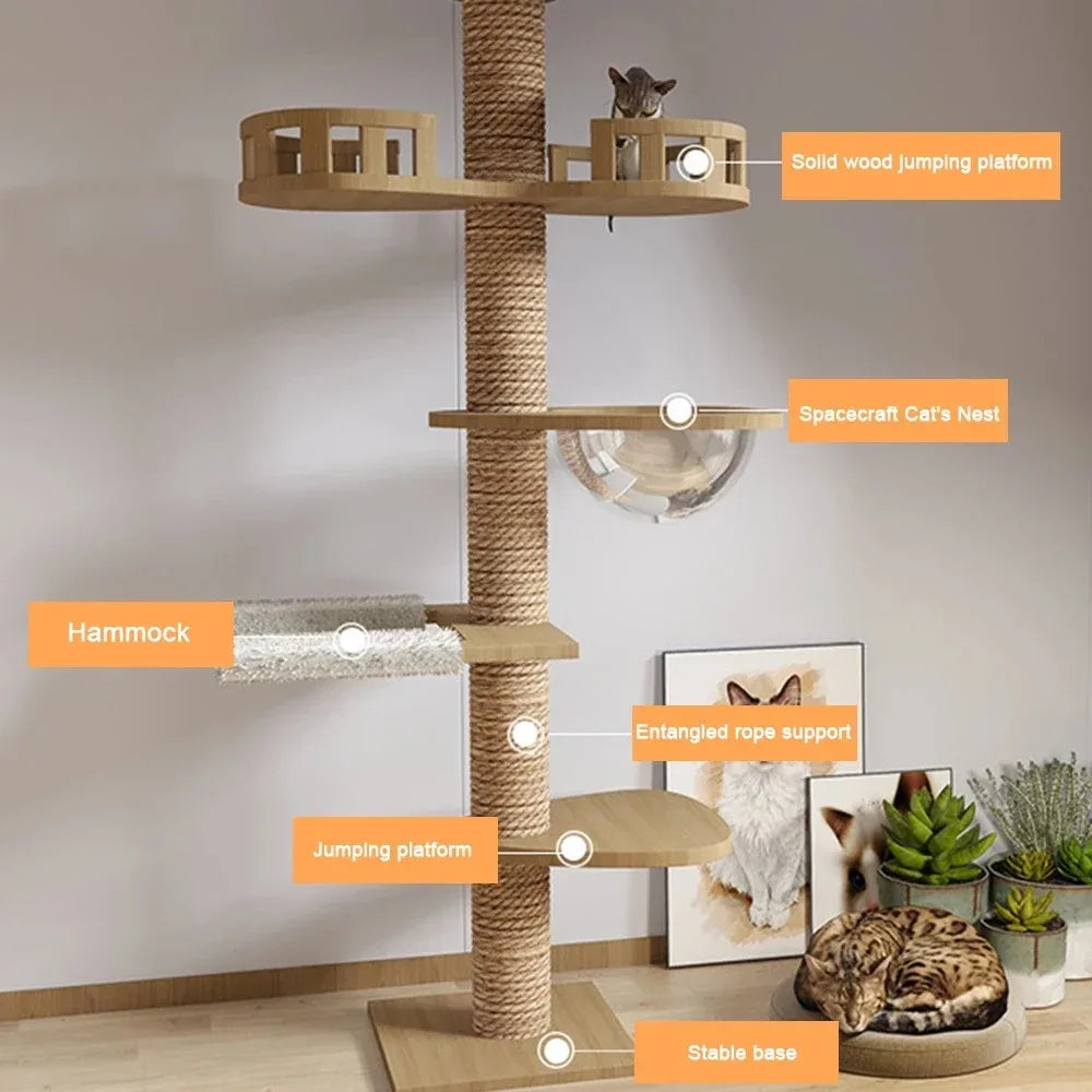 Árbol para gatos, torre para gatos de suelo a techo con poste rascador, hamaca, centro de actividades para mascotas, juguete de escalada para gatitos, muebles para mascotas