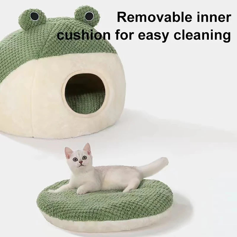 Cama para Gato, cama para perro pequeña, estera redonda de felpa con dibujos de ranas, cálida y profunda comodidad para dormir en invierno, casa para perros y gatos suave y transpirable, suministros para mascotas